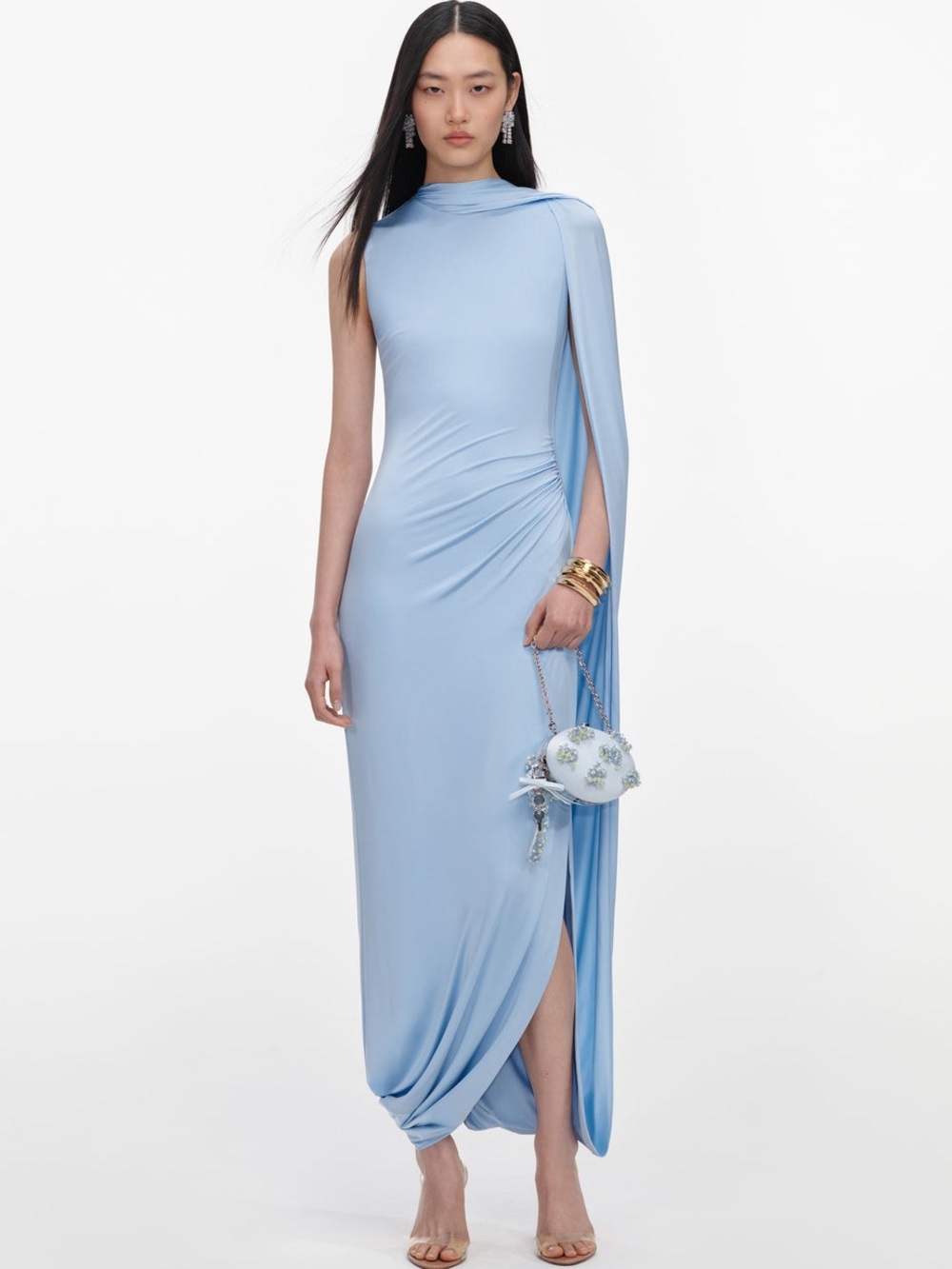 NWOT Self-Portrait BLUE JERSEY DRAPED MAXI DRESS